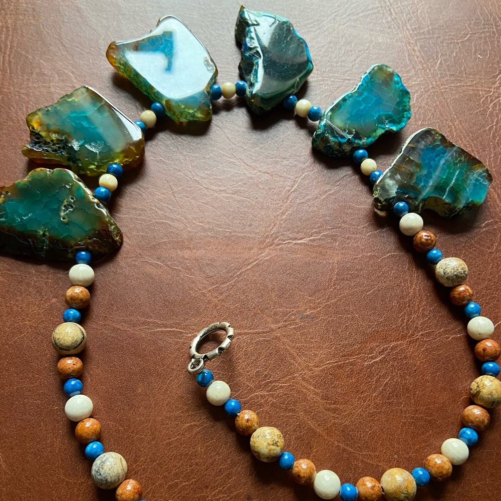 Turquoise rough & natural stone handmade necklace